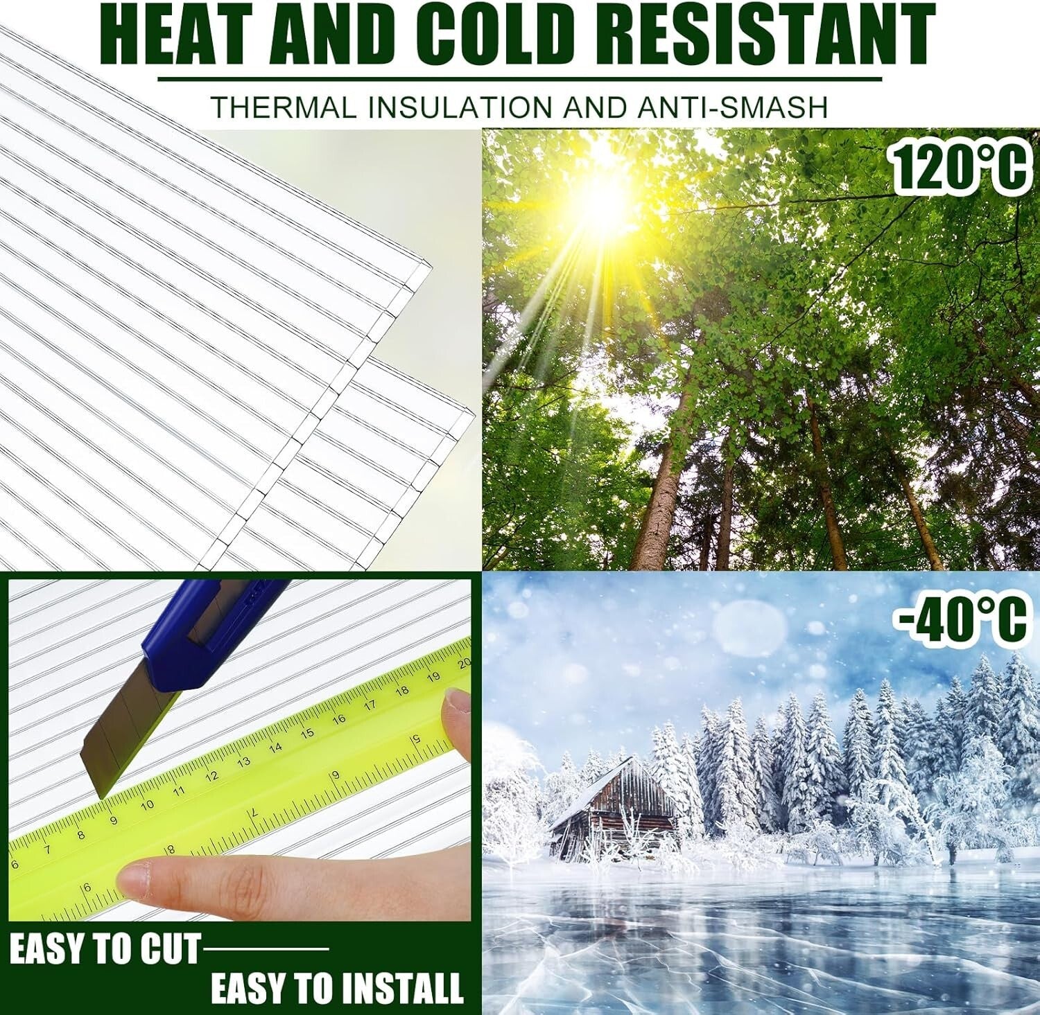 Energy-Efficient Polycarbonate Greenhouse Panels 12 Pack - 4' x 2' Easy Install