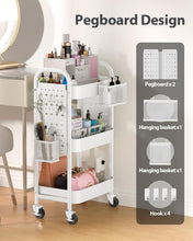Load image into Gallery viewer, Durable 3-Tier Rolling Cart with Baskets &amp; Hooks - Easy Assembly Required