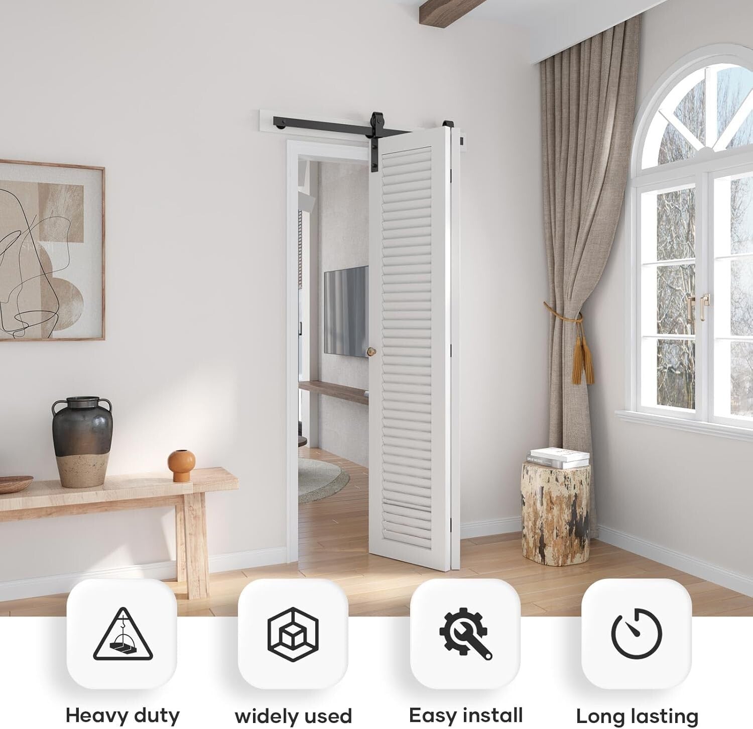 Durable 36-Inch Heavy-Duty Barn Door Hardware Kit - Fits Double 18" Doors