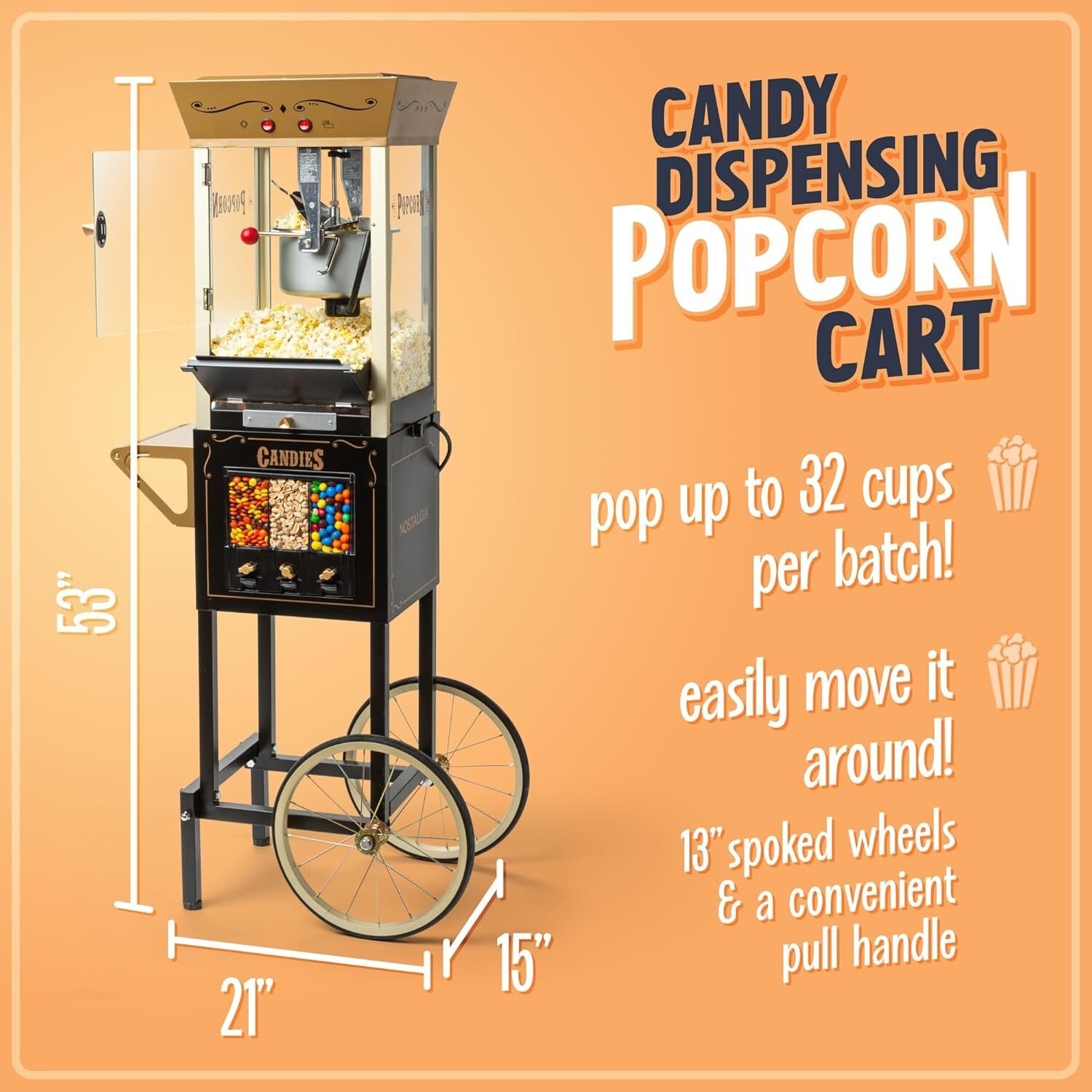 Family-Friendly 8 Oz Popcorn Maker with 32 Cup Capacity & Safety Glass Design