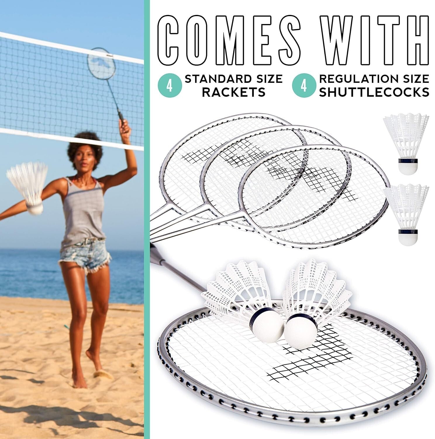 Complete 4-Player Badminton Racket Set with Deluxe Carry Bag & Shuttlecocks