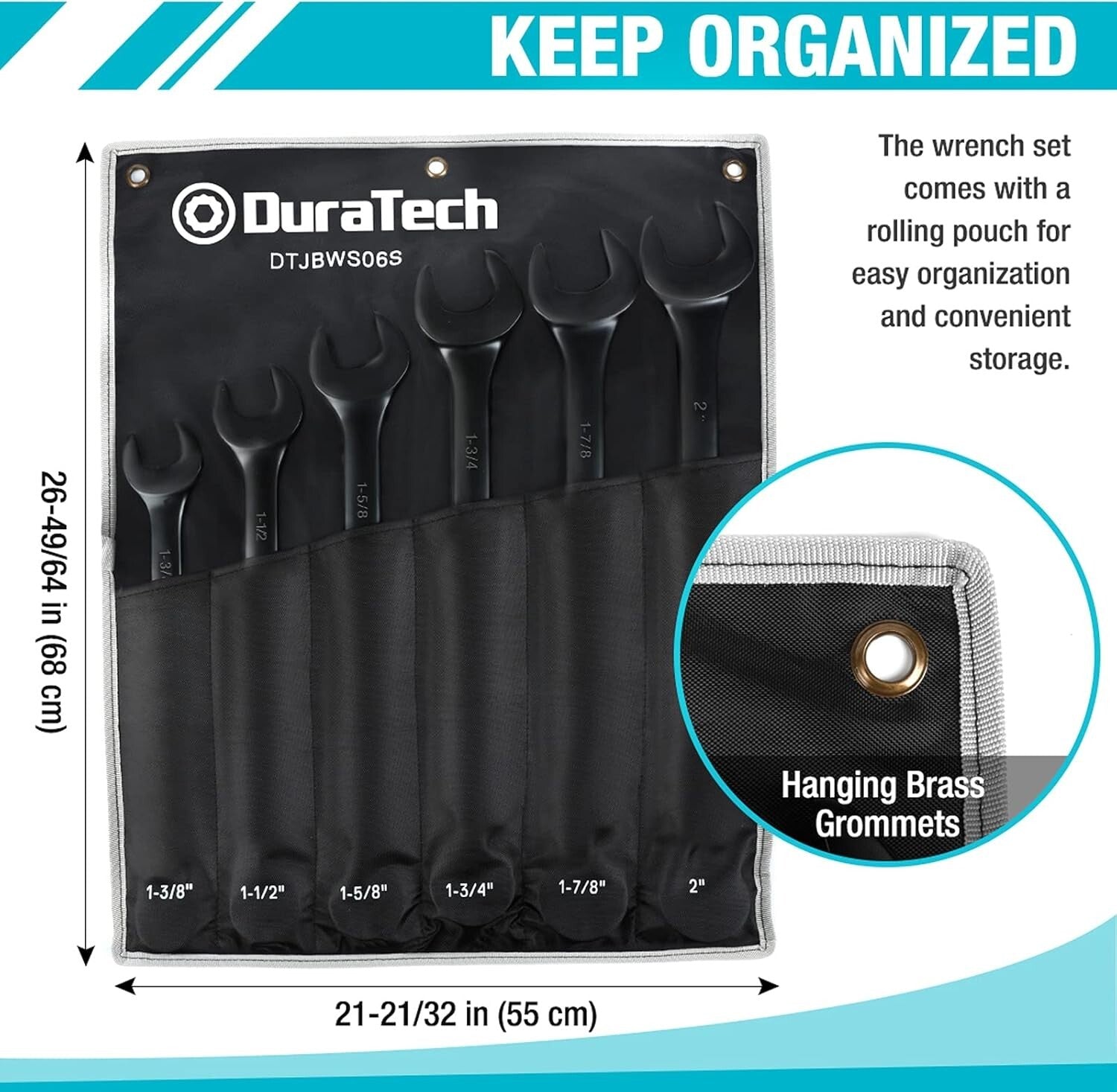 Durable Black Electrophoretic Wrench Set - 6 Jumbo Sizes, Easy Storage Pouch