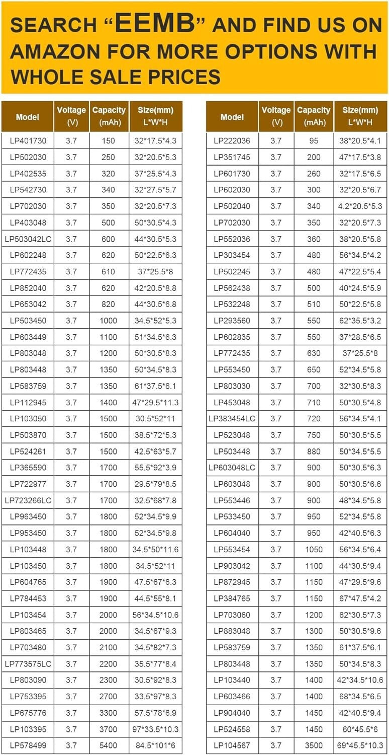 Rechargeable 3.7V Lithium Polymer Battery Pack - 10 x 2000mAh With JST Connector