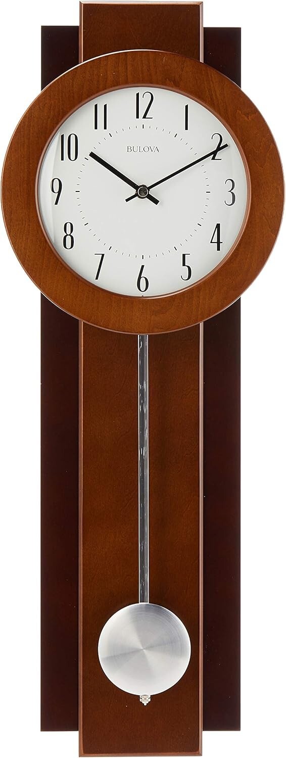 Elegant Two-Tone Wooden Wall Clock with Pendulum & Arabic Numerals - 23.5"
