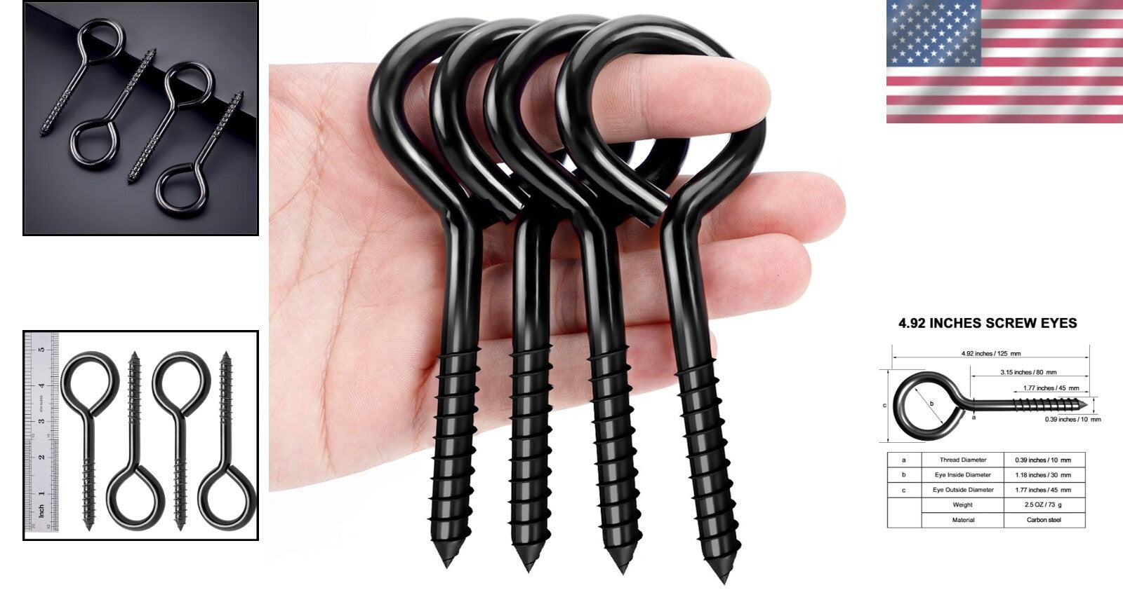 Heavy-Duty 5 Inch Eye Hooks - 20 Pcs Stainless Steel with 400 lb Load Capacity