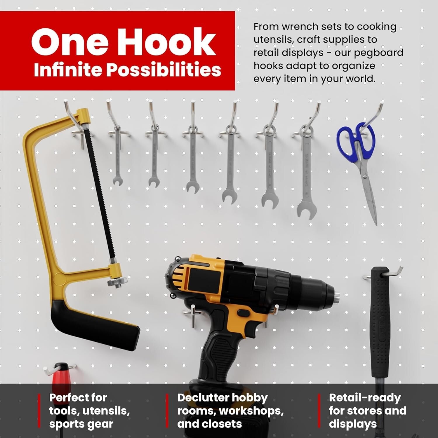 200 PC Premium 4-Inch Stainless Steel Pegboard Hooks - Corrosion Resistant