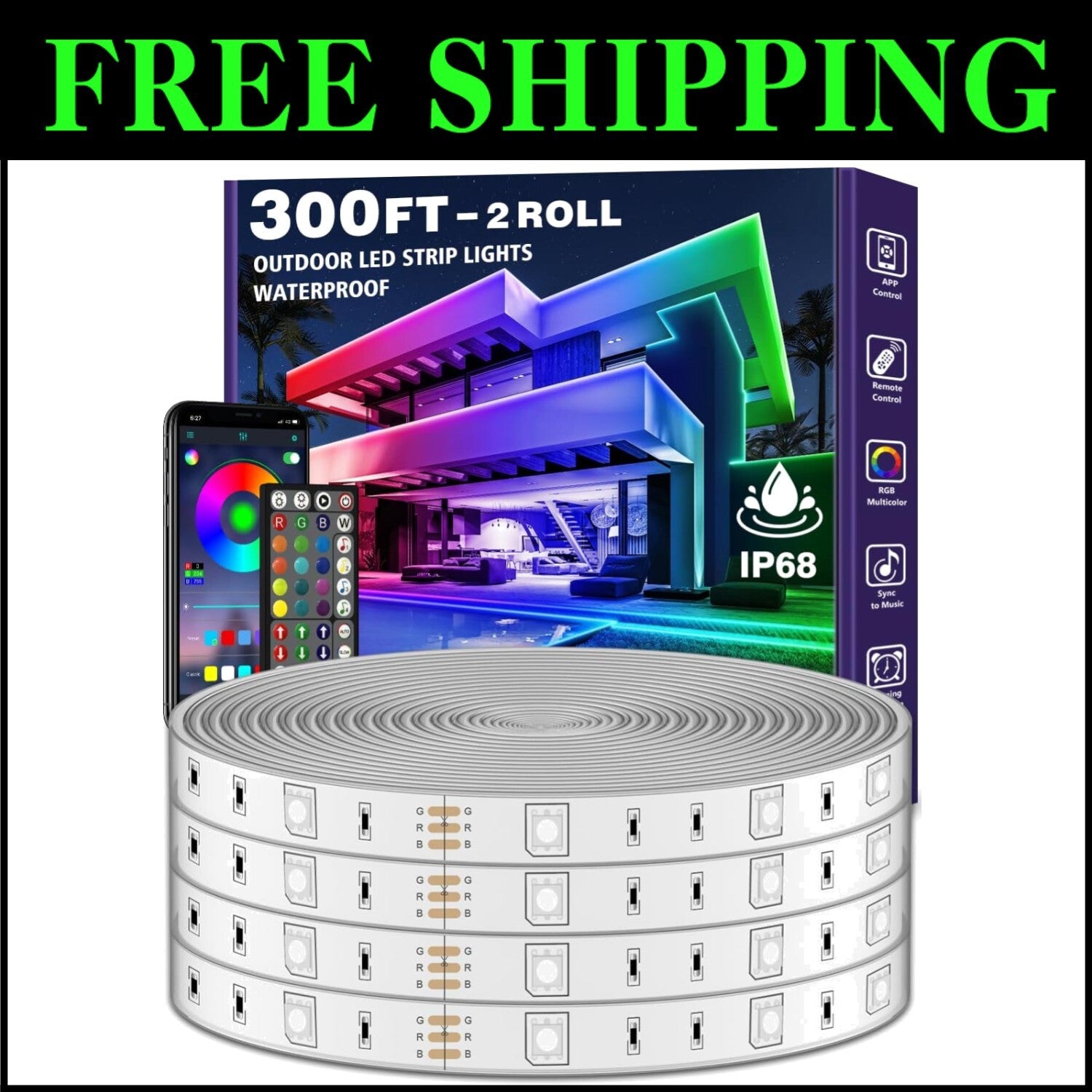 IP68 Waterproof 300ft LED Strip Lights - Perfect for Garden & Pool Lighting