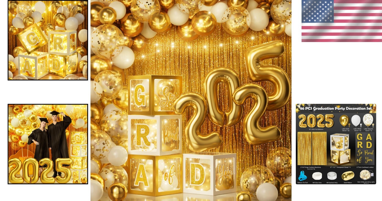 Chic Graduation Decorations - 2025 Theme with LED Lights & Non-Toxic Materials