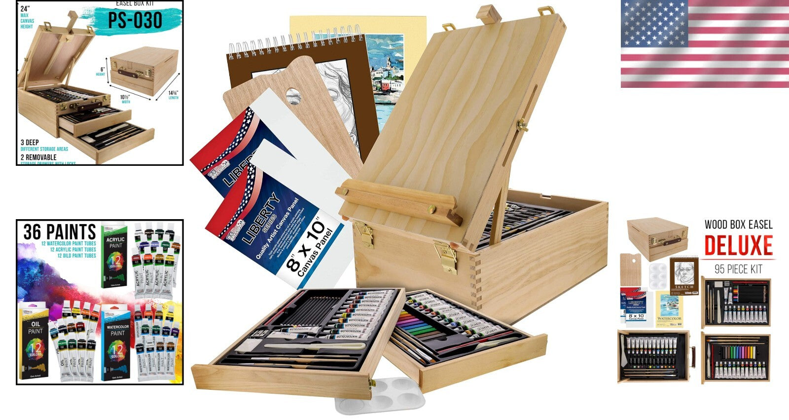 Natural Wood Box Easel Painting Set - 95 Deluxe Pieces for Every Artistic Vision