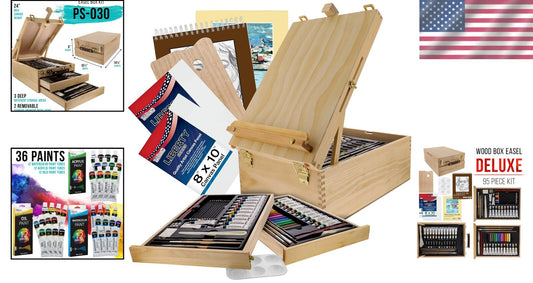 Natural Wood Box Easel Painting Set - 95 Deluxe Pieces for Every Artistic Vision