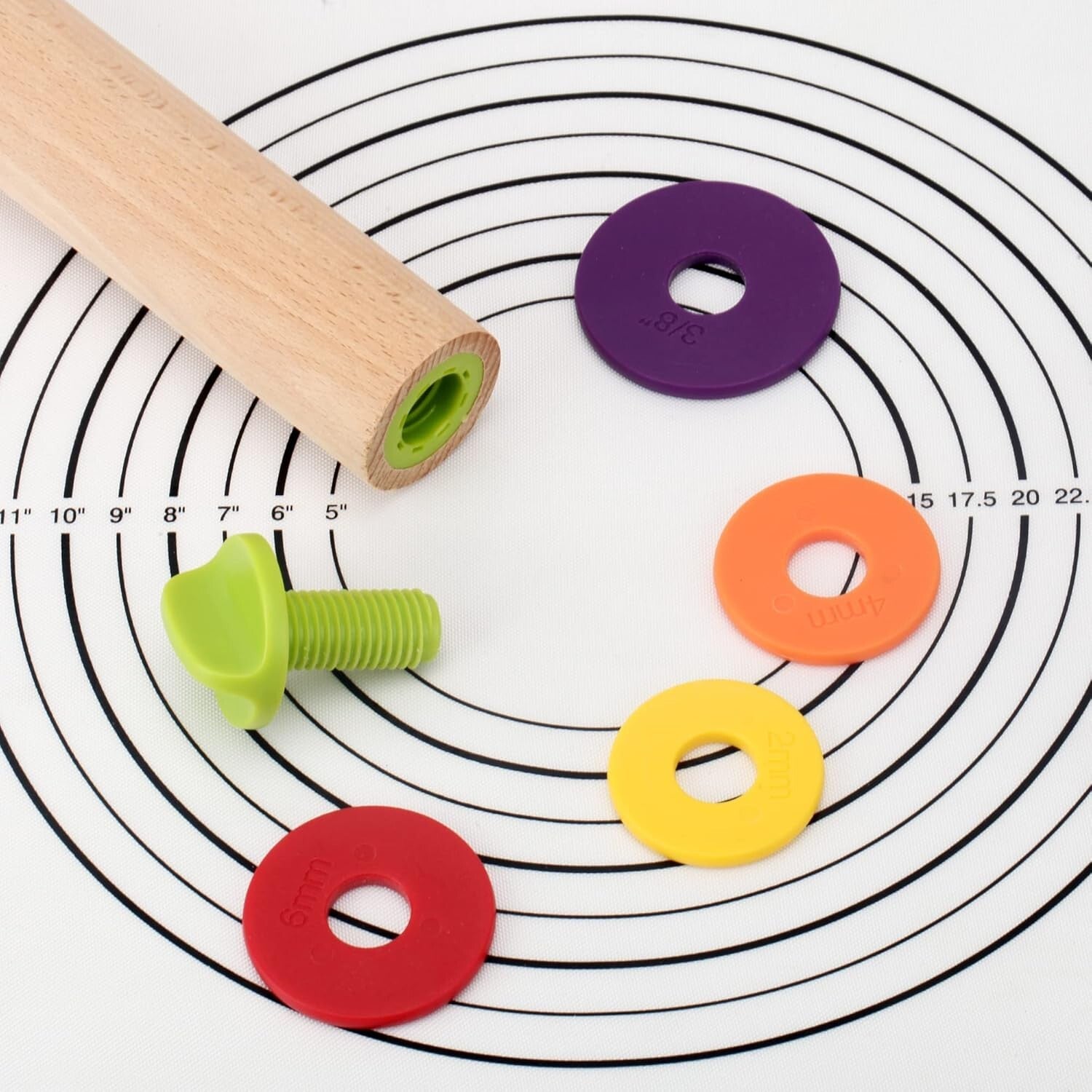 Adjustable Wooden Rolling Pin with Rings & Silicone Pastry Mat for Perfect Dough