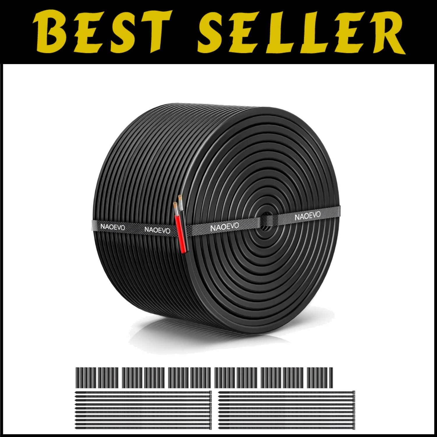 Durable 10 Gauge 2 Conductor Wire - Heat-shrink Tubes & Ties Included, 100FT