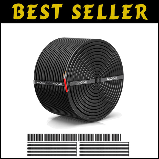 Durable 10 Gauge 2 Conductor Wire - Heat-shrink Tubes & Ties Included, 100FT