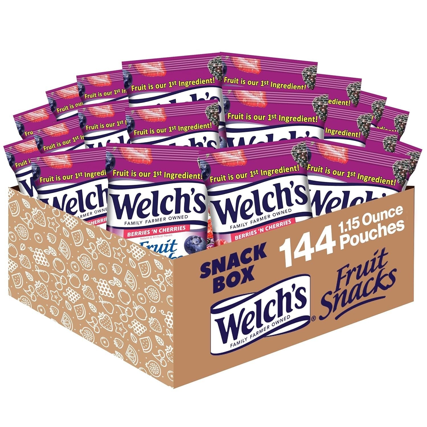 Bulk Pack of 144 Welch's Fruit Snacks, Berries 'n Cherries - Real Fruit Goodness