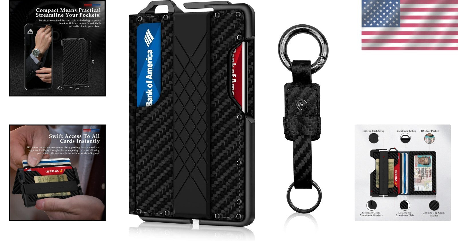 Full-Grain Leather Minimalist Wallet - RFID Card Holder with Keychain Design