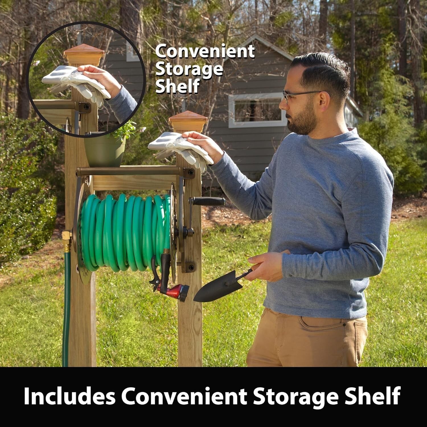 Elegant Bronze Cast Aluminum Wall-Mounted Garden Hose Reel - 125 ft Capacity