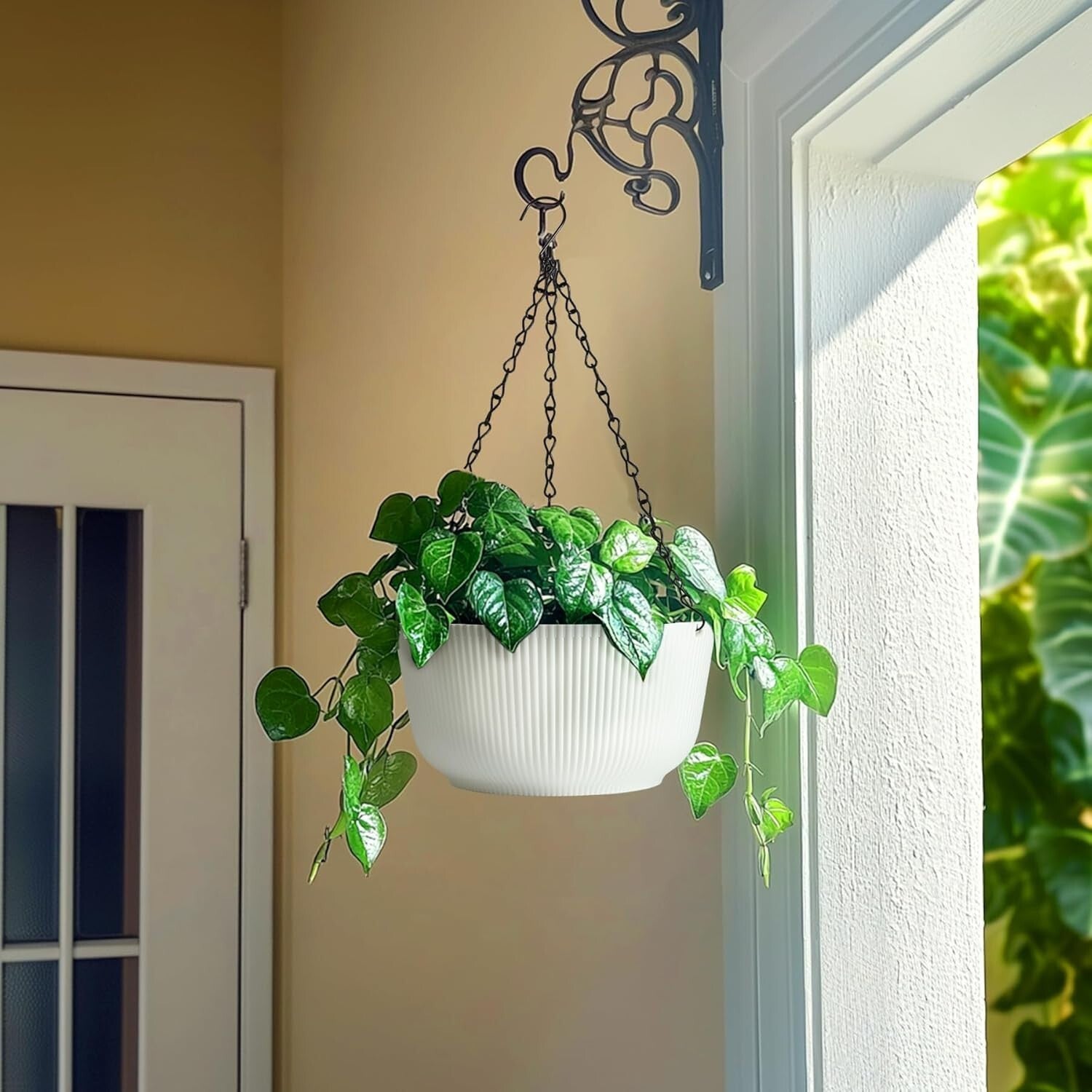 Elegant 12 Inch White Hanging Flower Pots with Drainage for Modern Spaces