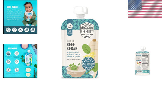 Flavorful 7+ Months Organic Baby Food Pouches - Beef Kebab & Veggies, 12 Pack