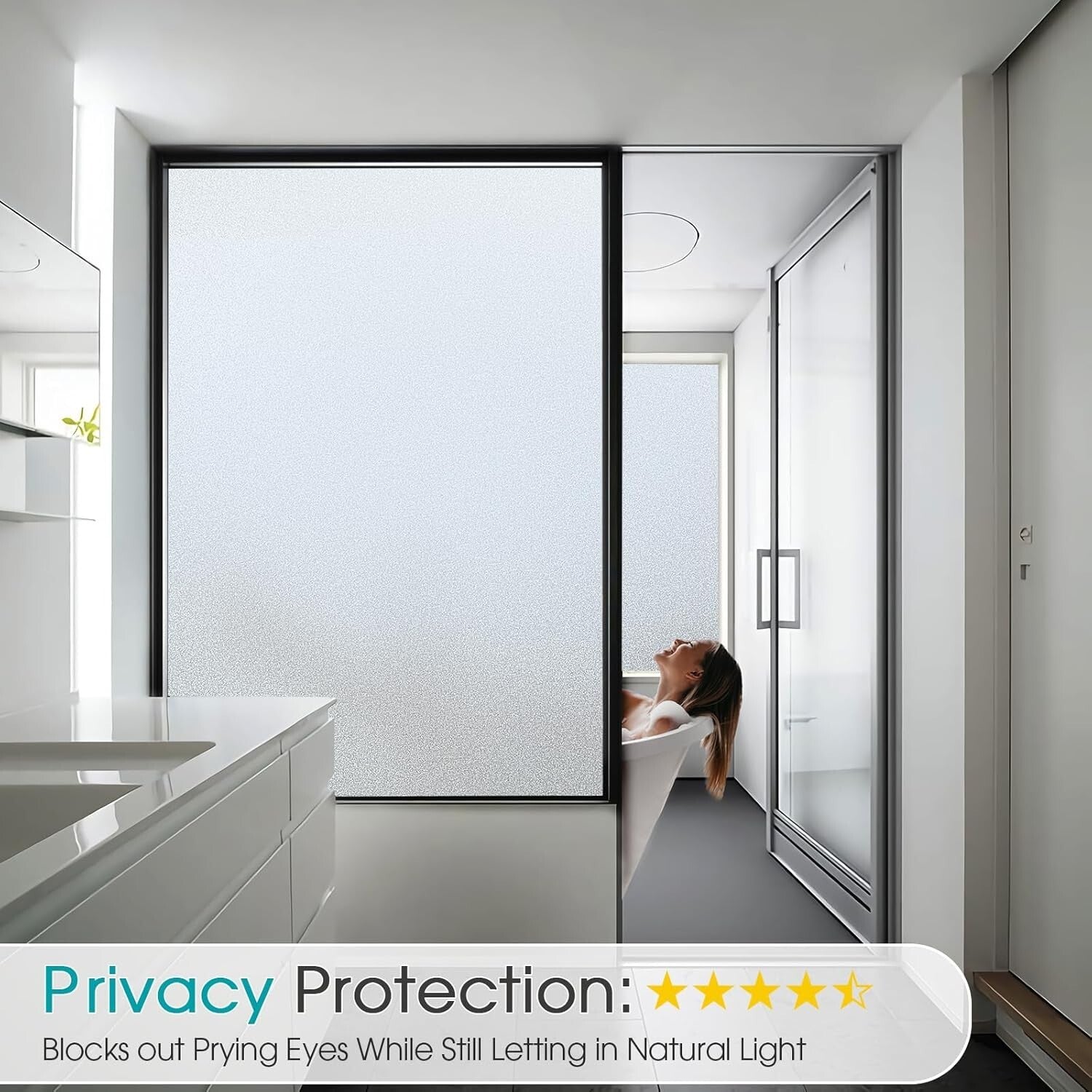 Frosted Glass Window Privacy Film - UV Blocking & Heat Control 45.2 x 314.9 Inch