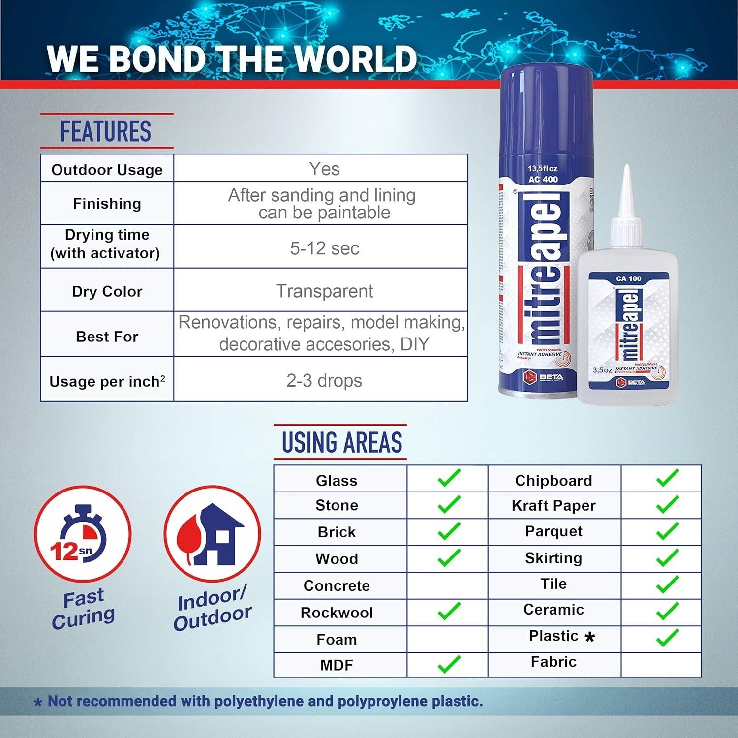 High Viscosity Super Glue with Activator Spray for Fast DIY Repairs - 3 Pack