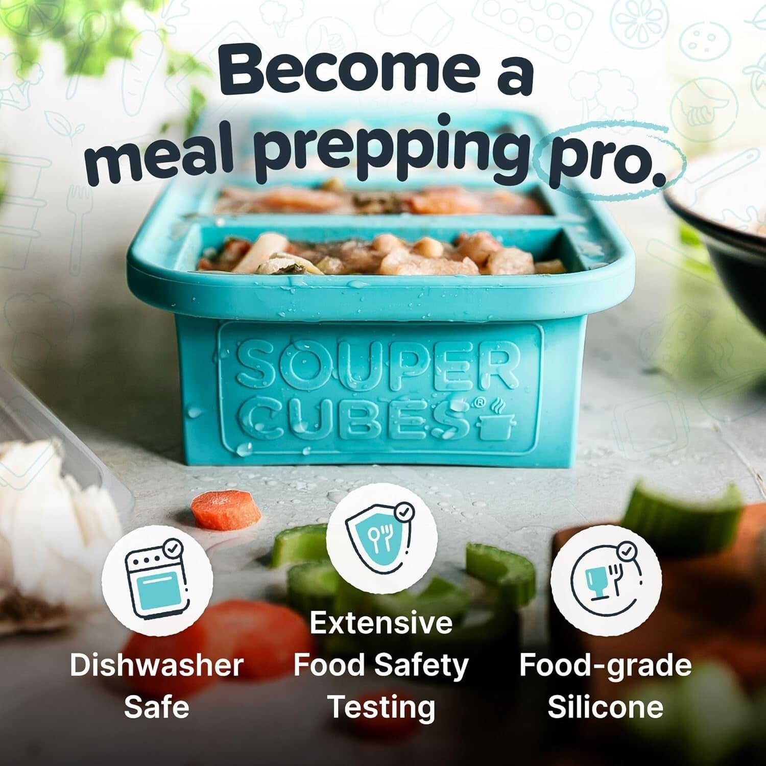 2-Pack Aqua Silicone Freezer Molds With Lids - Perfect for Soup & Leftovers