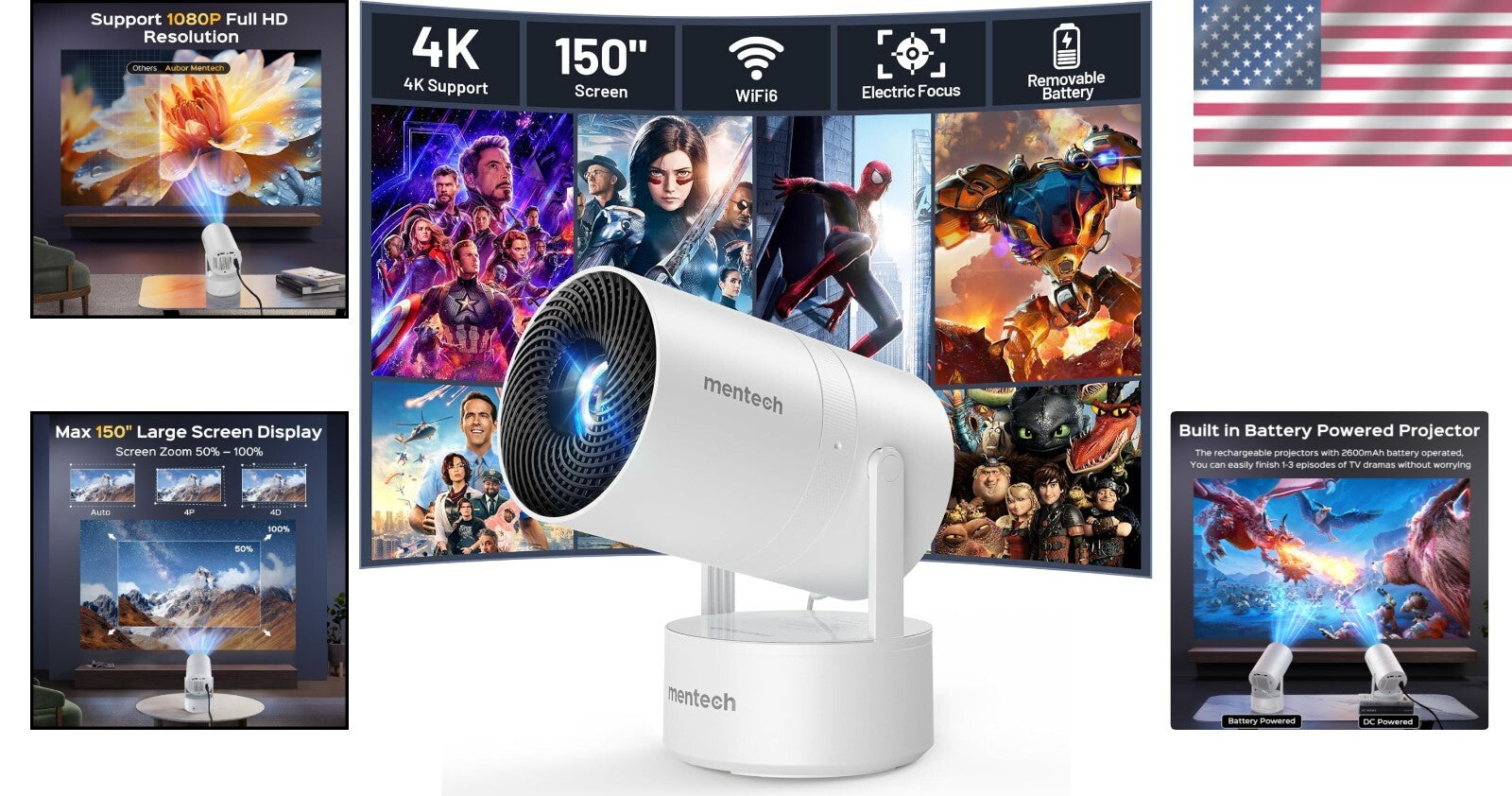 4K Mini Projector: WiFi, Bluetooth & Immersive 150'' Display for Gaming & Movies