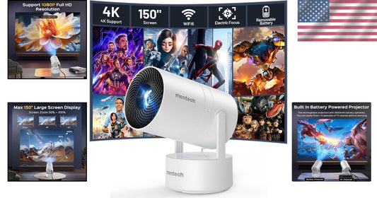 4K Mini Projector: WiFi, Bluetooth & Immersive 150'' Display for Gaming & Movies