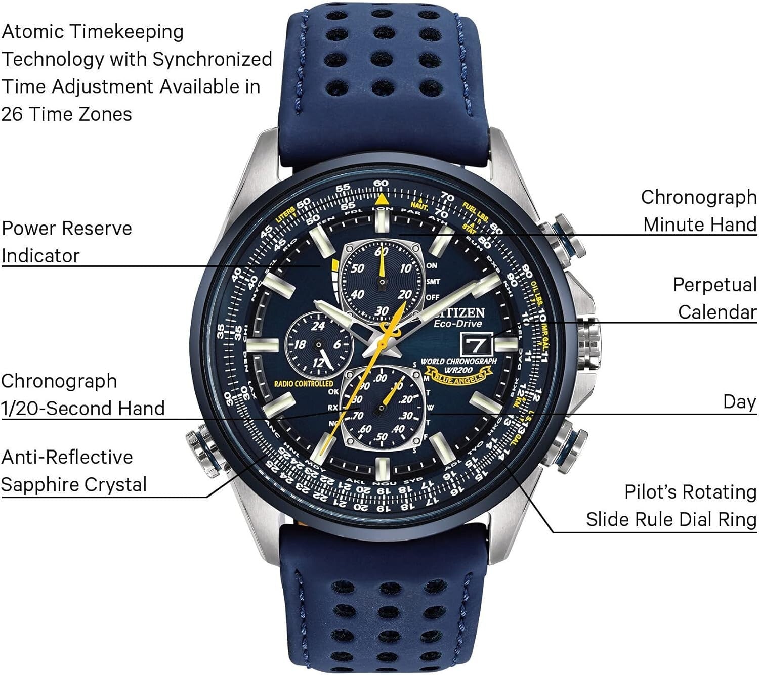 Sophisticated Men's Blue Angels Eco-Drive Watch with Perpetual Calendar Feature