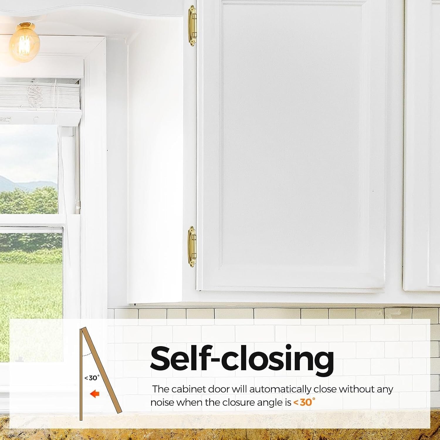 40 Pack Gold Self-Closing Cabinet Hinges - 1/2 Inch Overlay, Quiet Operation