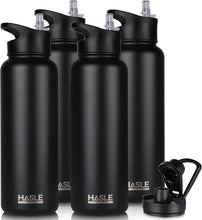 Load image into Gallery viewer, Double Walled 40oz Insulated Black Water Bottle with Straw &amp; Spout Lid Bundle