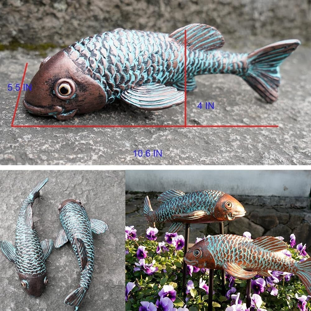 Set of 2 Antique Koi Fish Garden Sculptures - Elegant Resin Statues for Outdoors