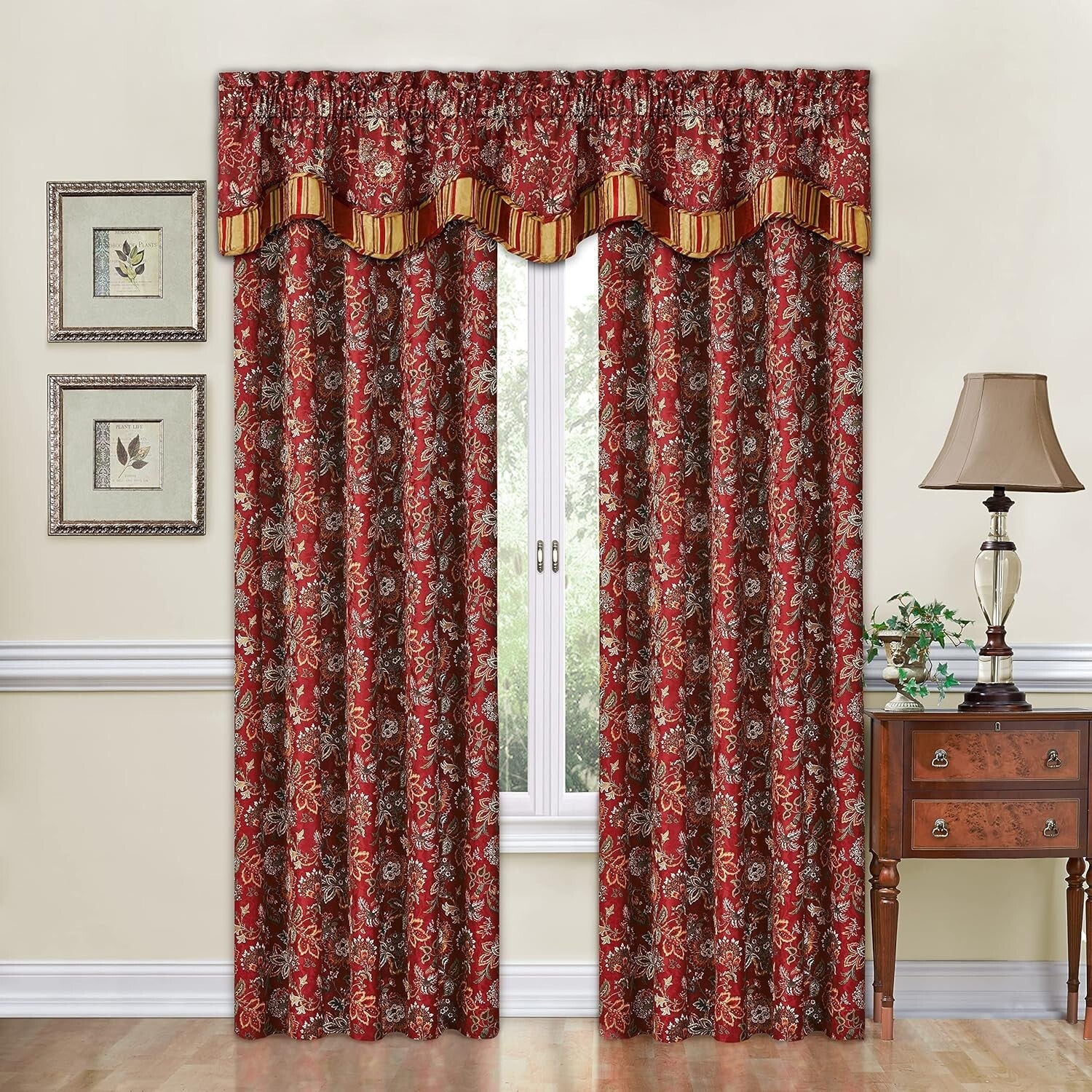 Sophisticated 52"x16" Valance Curtain - Crimson Floral for Bathrooms & Kitchens