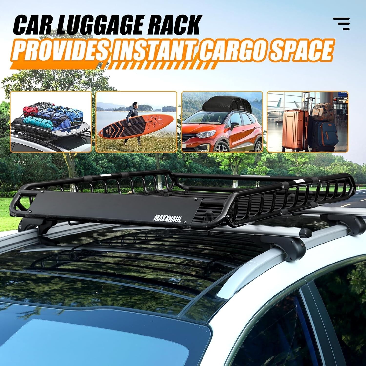 Heavy-Duty 150 lb Roof Rack Cargo Basket for SUVs & Pickup Trucks - Easy Install