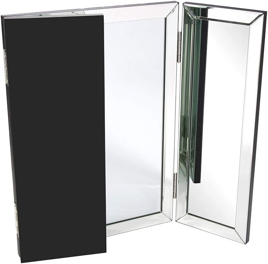 Tri-Fold Portable Vanity Mirror with Beveled Edges - Elegant Tabletop Design