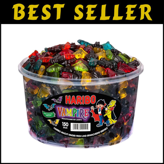 150-Count Gummy Vampires - Tasty Fruit, Licorice & Lemon Candy in Resealable Tub