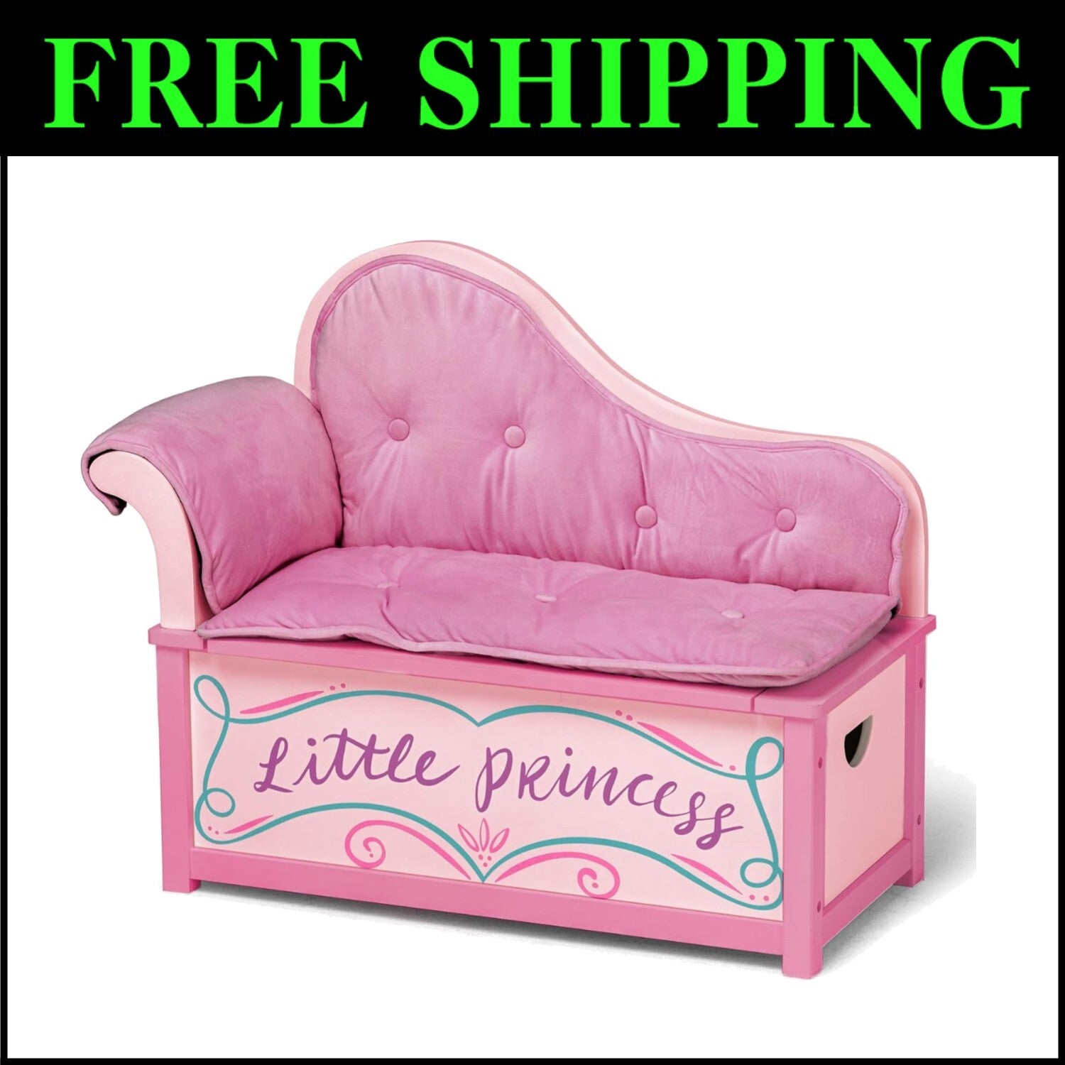 Kids Princess Fainting Couch with Toy Storage and Safety Hinge - 32" x 15.5"