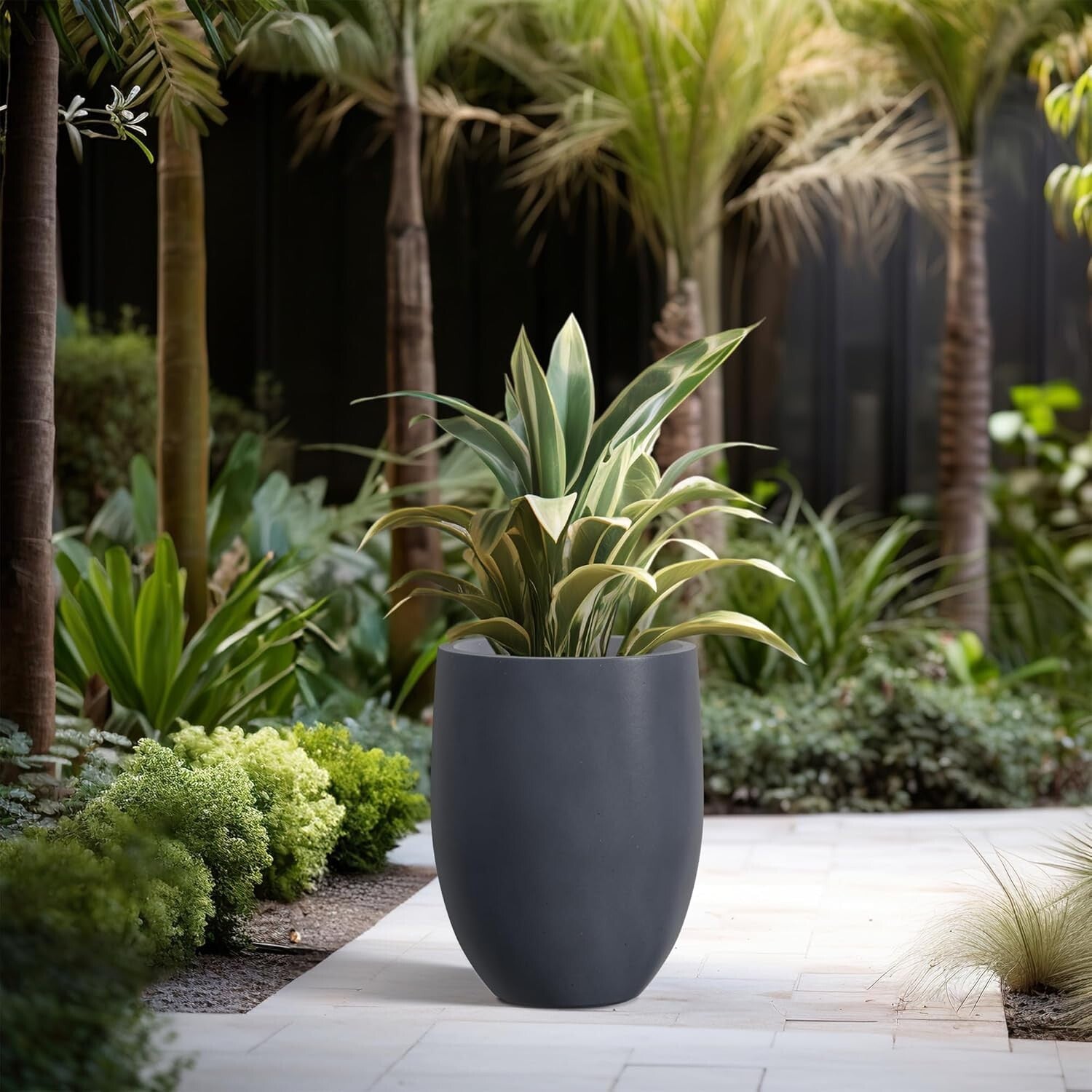 Elegant 21.7" H Dark Gray Concrete Planter - Perfect for Indoor & Outdoor Spaces