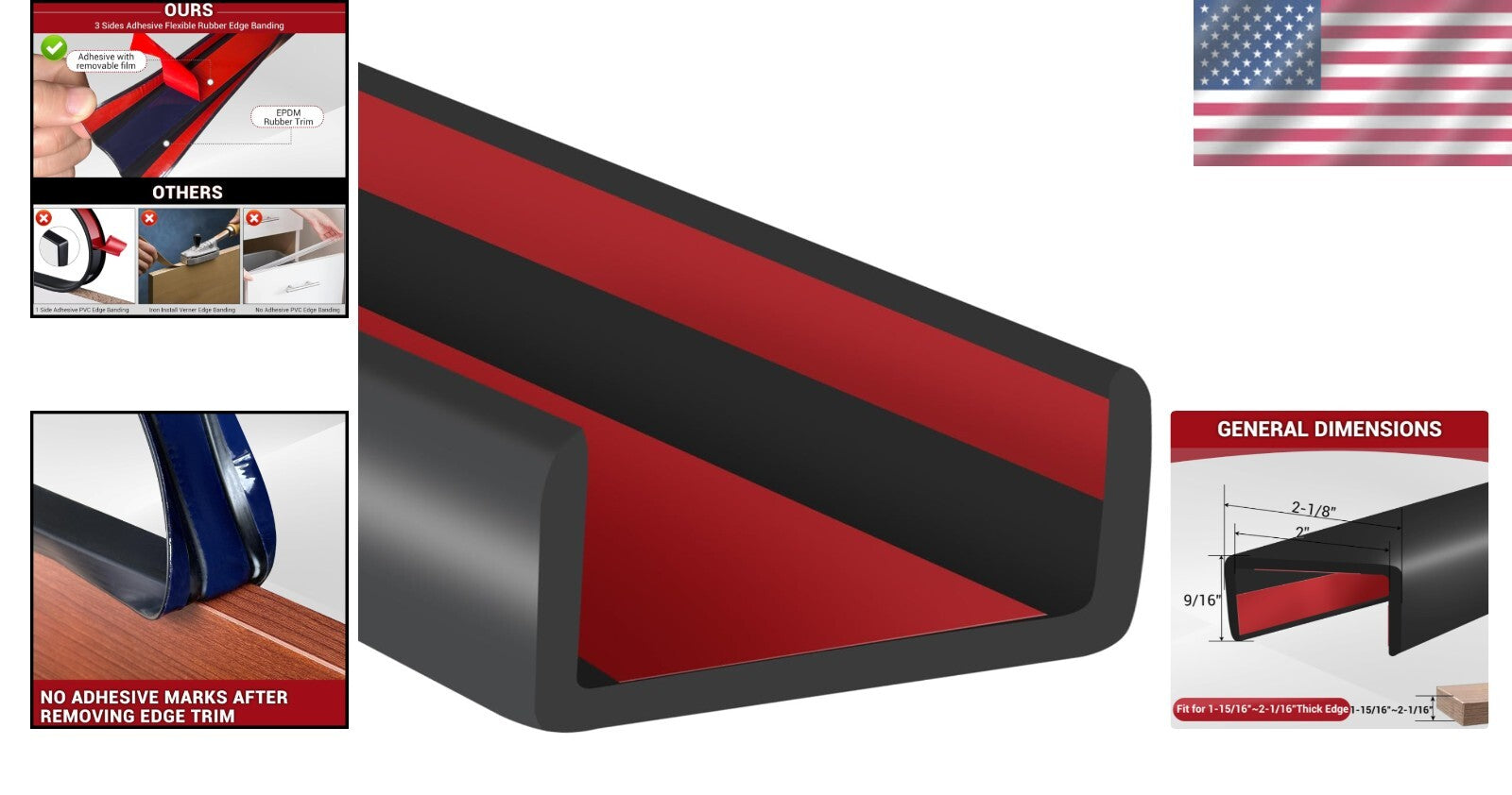 Durable 2" Black U Channel Edge Protector - 20ft Easy Install Trim for Furniture