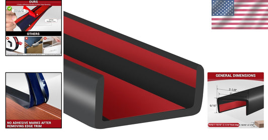 Durable 2" Black U Channel Edge Protector - 20ft Easy Install Trim for Furniture