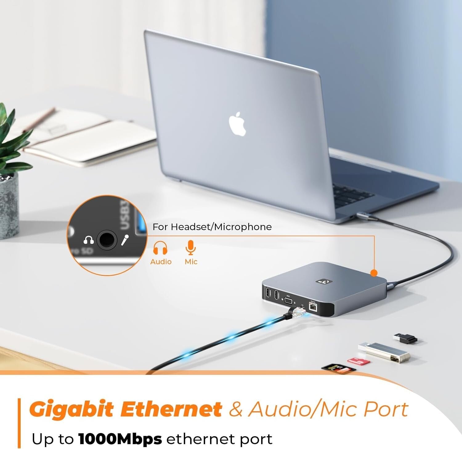 USB C Docking Station with Dual HDMI & 13 Ports for M1/M2/M3 MacBook Pro/Air