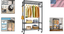 Load image into Gallery viewer, Compact Garment Rack with Lockable Wheels &amp; 374 lbs Capacity for Small Spaces