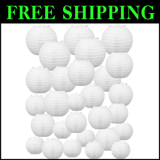 Customizable Round White Paper Lanterns - 80 Pcs for Weddings & Celebrations