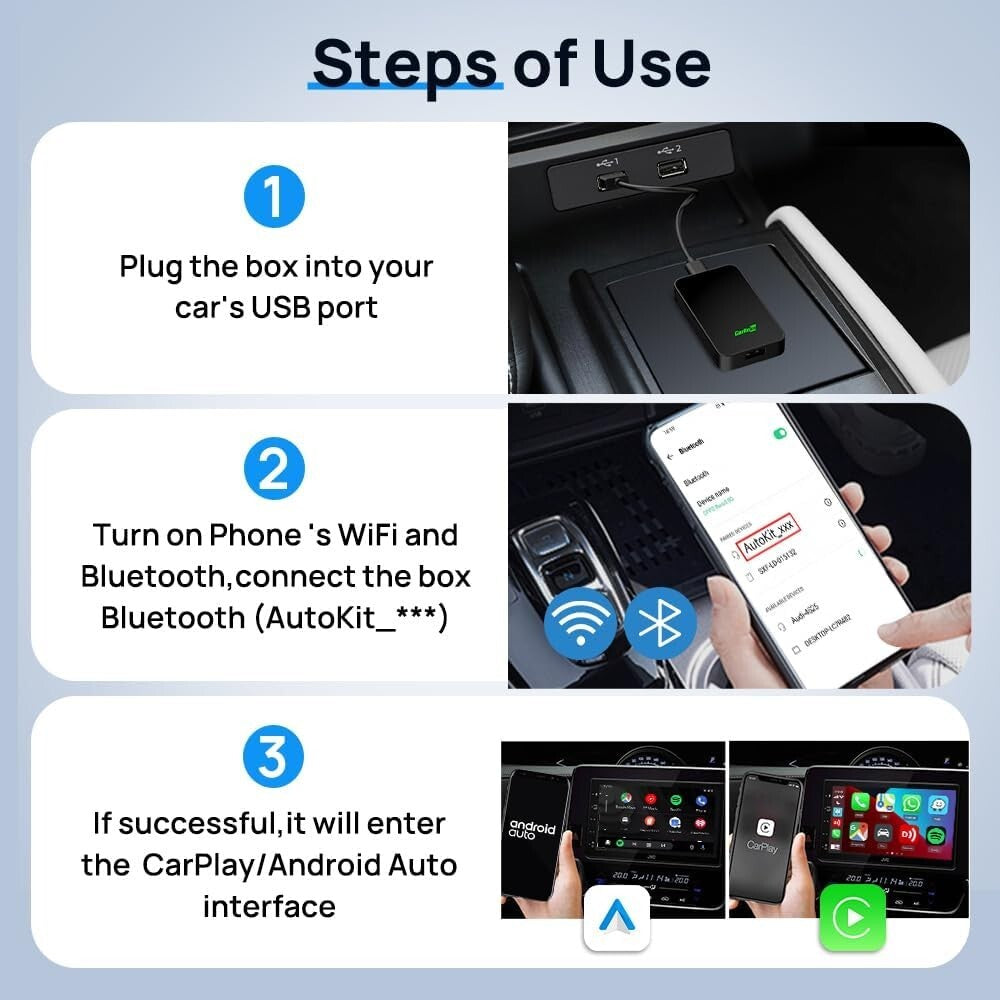 5.0 Wireless CarPlay/Android Auto Adapter - Convert Wired to Wireless, 2015-2025