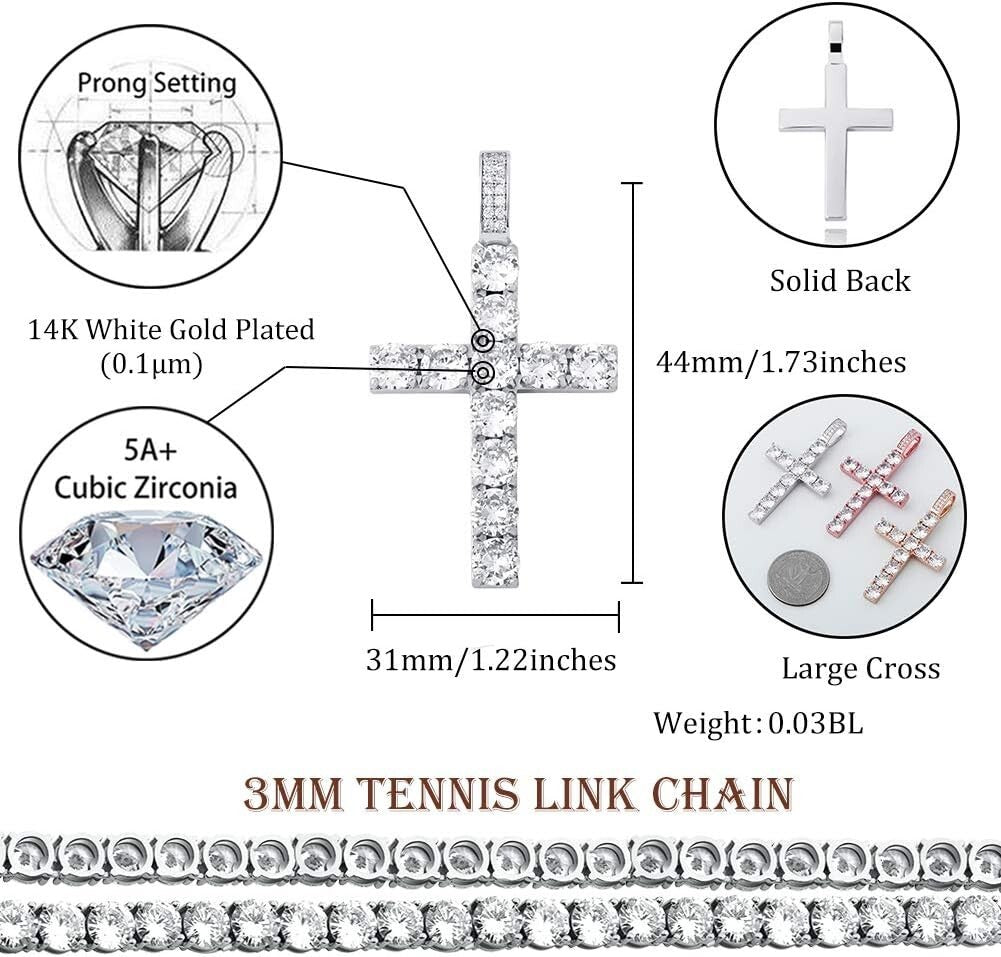 14K Silver Plated Cross Necklace with Durable Stainless Steel Chain - Gift Ready