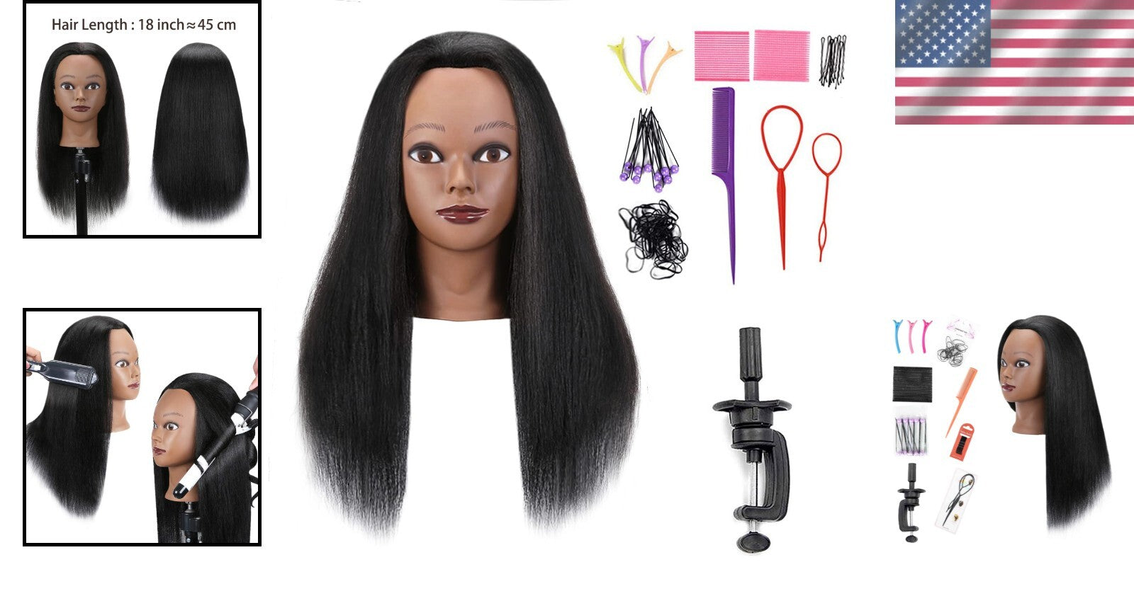 100% Human Hair 18 Inch Mannequin Head with Free Clamp and Hair Styling Tools