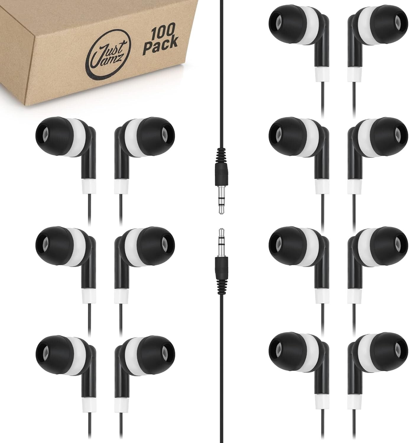 Bulk Earbuds 100 Pack | Disposable In-Ear Headphones for Classrooms & Students