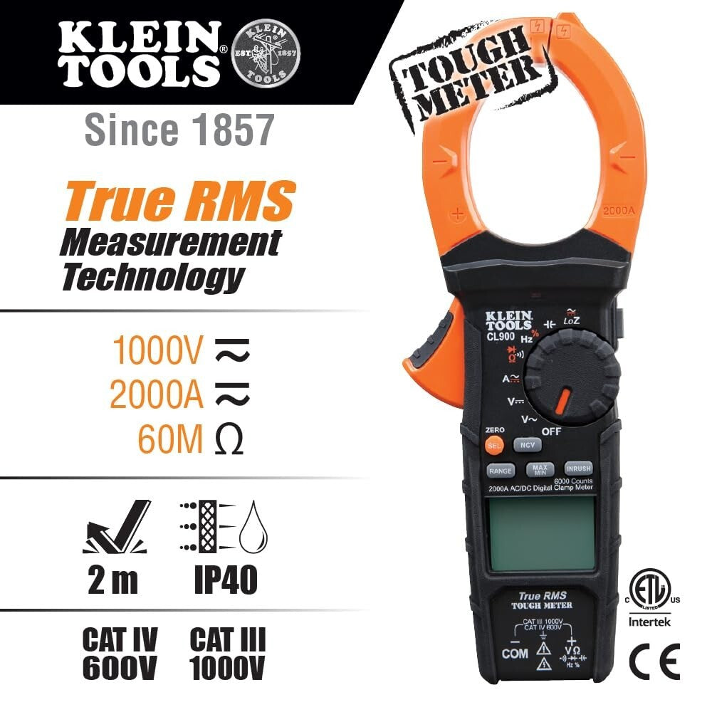 Versatile Digital Clamp Meter with True RMS and Auto-Ranging, 2000A Capacity