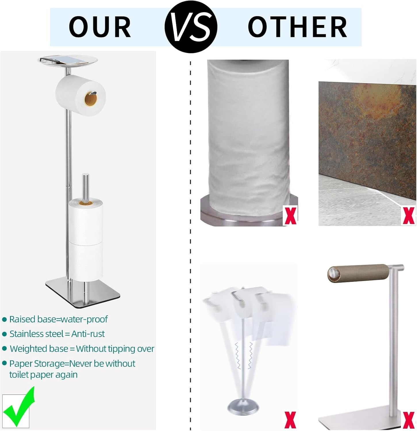 Stylish Free Standing Toilet Paper Holder Stand with 4 Roll Capacity in Brush...