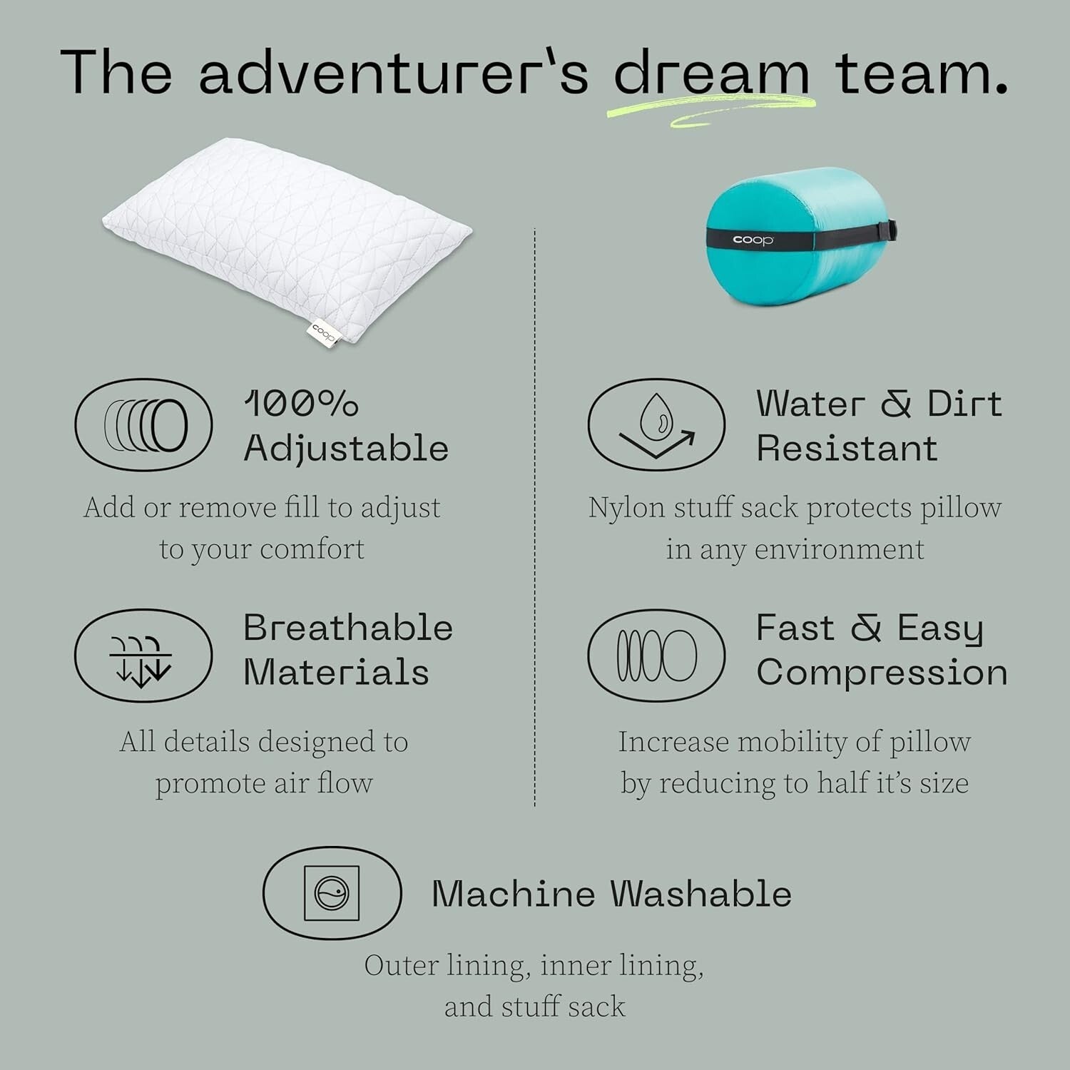 Luxurious Medium-Firm Camping Pillow with Washable Cover - CertiPUR Certified