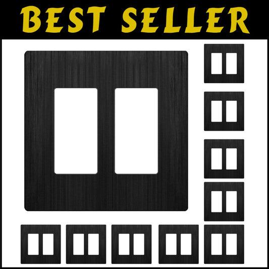 Brushed Black Screwless Double Decorator Wall Plate - 10 Pack, Modern Elegance